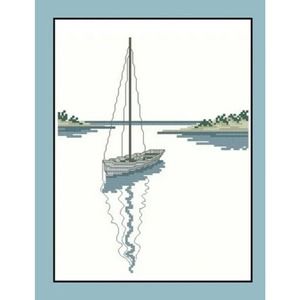 Sail Boat Shadow CrossbStitch Kit Lake Scene Needlepoint complete Kit 377